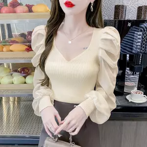 Mùa thu đông 2026 Áo sơ mi dệt kim cổ chữ V phong cách Pháp Thiết kế thích hợp Slim-fit Nhẹ nhàng Phong cách phương Tây thon gọn hơn có thể mặc bên trong bên ngoài dài-