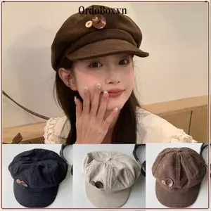 Mũ hình bát giác ORDOBOX, Giữ ấm Mũ bóng chày vải nhung chống gió, Trang trí hai nút cổ điển Mũ nồi có thể điều chỉnh mùa thu đông Mũ chống nắng cho nữ Cô gái