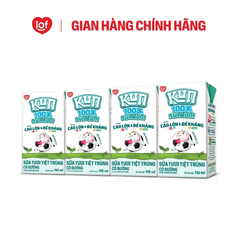 100% sữa tươi KUN có đường thùng 48 hộp x 110ml