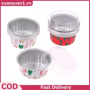 XUAN 10 Cái Có Thể Tái Sử Dụng Tròn Nhôm Lá Thiếc Cốc Có Nắp Bánh Pudding Khuôn Chiên Không Khí Hộp Thiếc Khay Nướng Bánh Nhỏ Cốc Thiếc VN