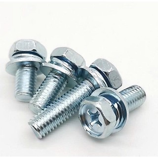 (Thép mạ) 50 cái Bulong lục giác ngoài liền phẳng vênh M6 thép mạ M6