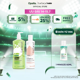 Bộ Sữa Tắm Gội Trẻ Em Lactacyd Baby Extra Milky Size Jumbo 800ml + Chai DDVS Phụ Nữ Lactacyd Pro Sensitive 250ml