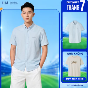 Áo Sơ Mi Tay Ngắn Nam Xanh Nhạt HLA - Vải Cotton Mix Poly Cao Cấp, Mềm Mịn, Đứng Form