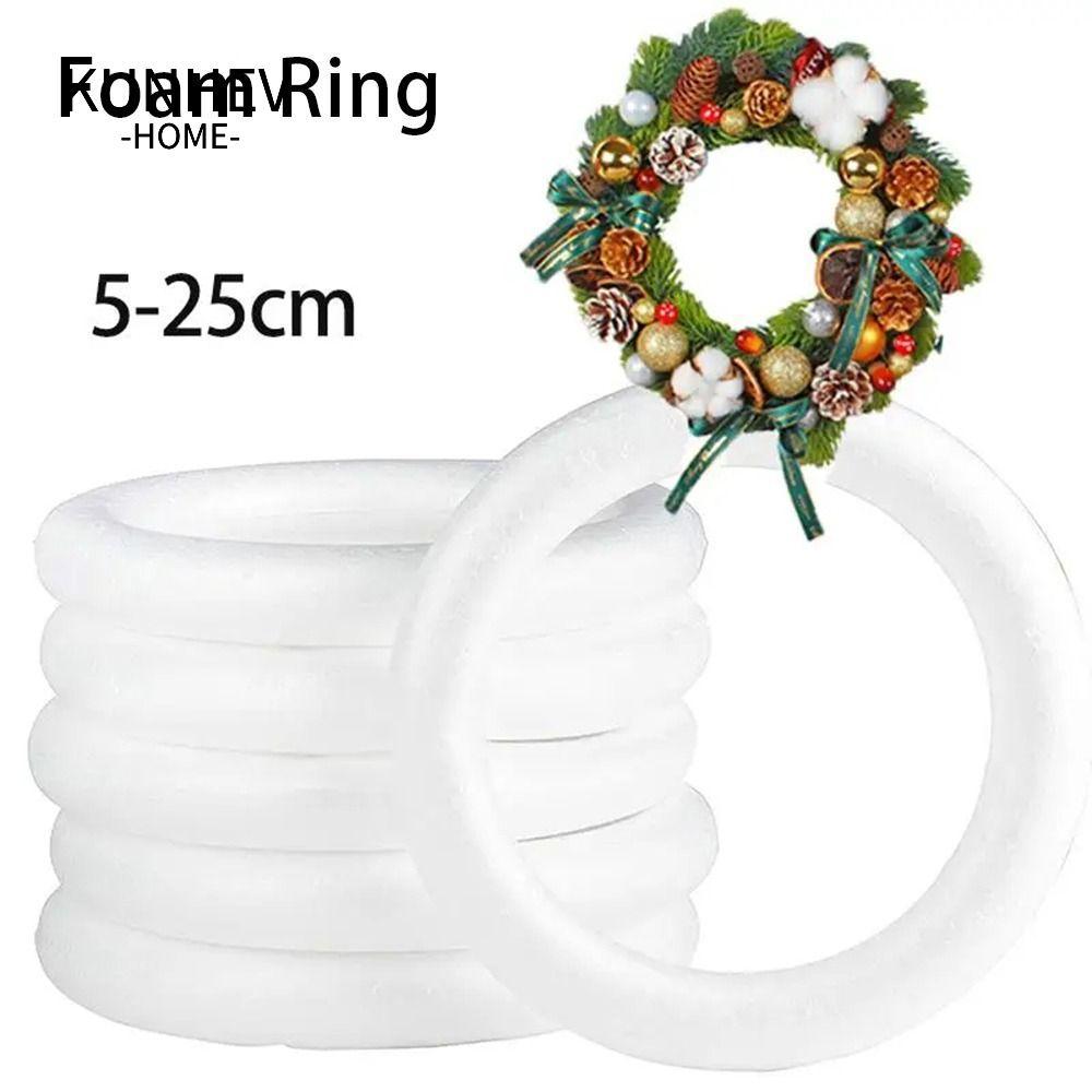 KUNHEV 1 Chiếc Vòng Xốp, Vòng Hoa Handmade DIY Màu Trắng Tròn, Dành Cho Đồ Trang Trí Giáng Sinh 5 / 7 / 8 / 10 / 12 / 15 / 17 / 20cm Polystyrene Trang Trí Tiệc Cưới