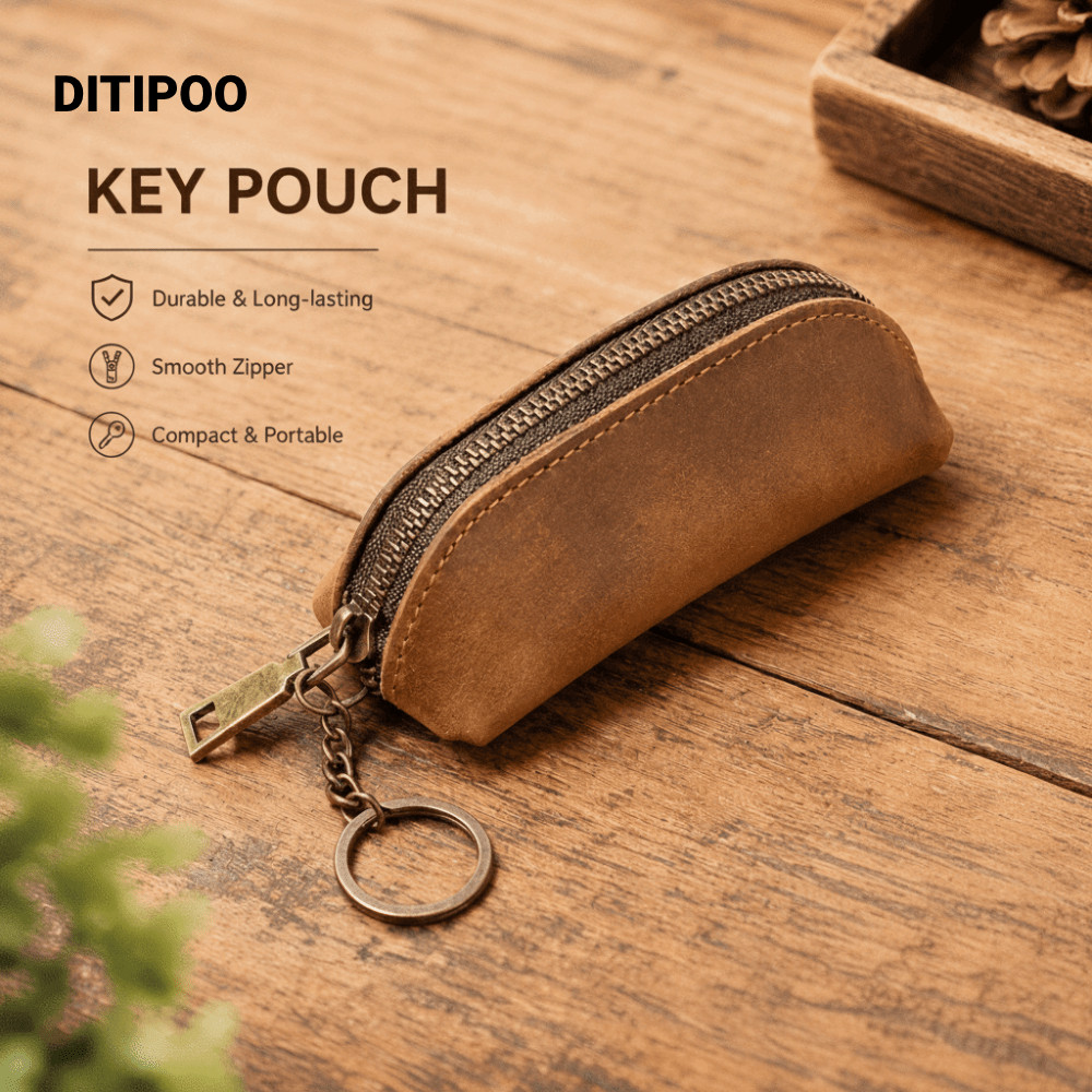 Hộp đựng chìa khóa DITIPOO, Ví đựng tiền xu da đa chức năng, Hộp đựng thẻ tín dụng có dây kéo cổ điển dành cho nữ