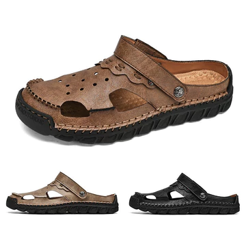 Giày Đi Bộ Khâu Giày Sandal Dép Đi Biển Bằng Dép Sandal Nam Baotou Giày Sandal Ngoài Trời Handmade Thoáng Khí Lưới Cát