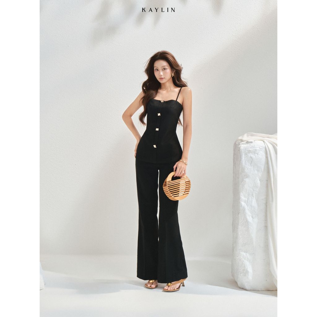 Set KAYLIN Noir áo hai dây đính khóa phối quần suông chất vải Tweed phong cách thanh lịch BST AURELIA - SET202