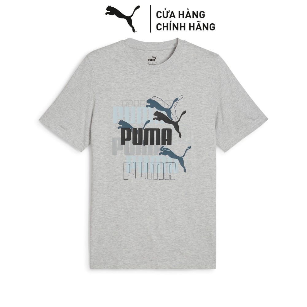 Áo Thun Thời Trang Nam PUMA Graphics Multiple Logo Tee Light Gray Heather Màu Xám