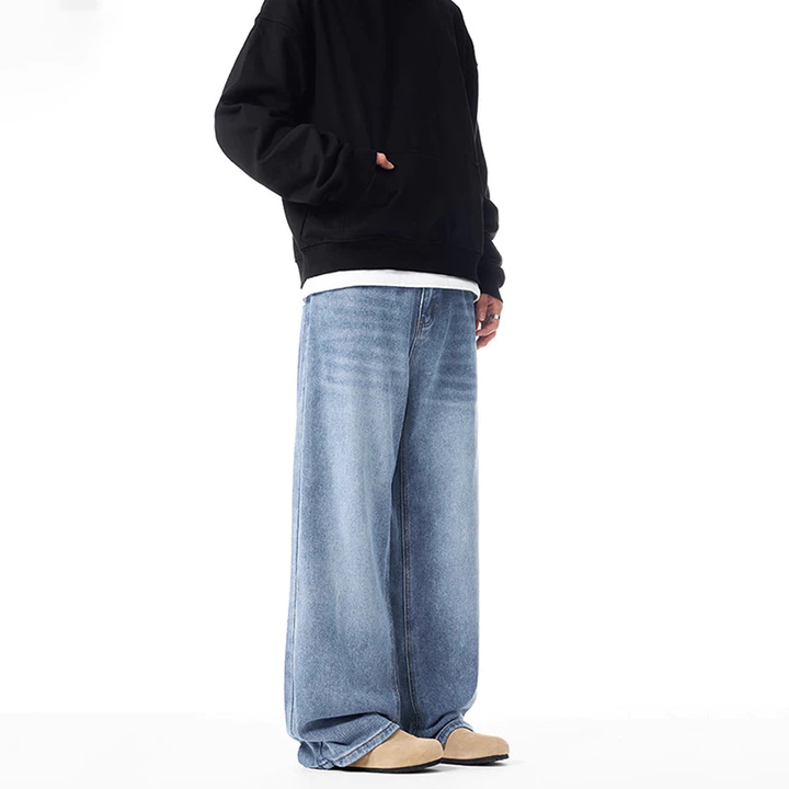 Nam Quần Rời Quần Màu Xanh nhạt Quần Rộng Quần Nam Giặt Quần Jean Denim Quần Thẩm Mỹ Quần Jean Rời Quần Jean Xanh Lo – 2