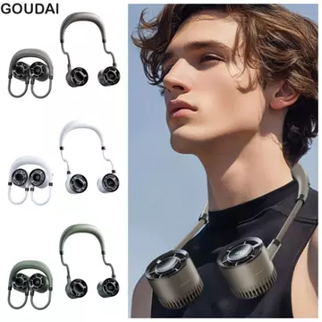 Quạt treo cổ GOUDAI, 360° Quạt di động có thể gập lại 4 tốc độ có thể uốn cong, tiện lợi thoải mái đa chức năng gió mạnh có thể đeo được Quạt đeo cổ Quà tặng trẻ em