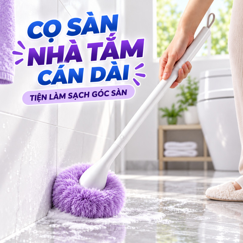 Chổi Cọ Vệ Sinh Bồn Tắm Gạch Men COZY Đầu Đám Mây Lông Mềm Kèm Kẹp Rác Tiện Lợi