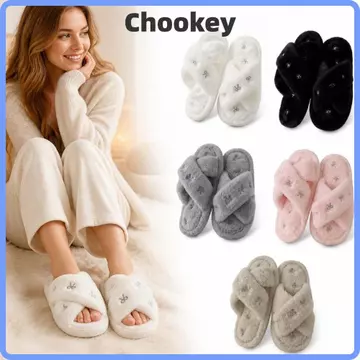 CHOOKMY Dép đi trong nhà sang trọng dành cho nữ, Dép đi ấm áp ở nhà mùa đông, Thắt lưng chéo chất lượng cao Thoải mái kết cấu lông tơ mềm mại Dép cặp đôi dành cho nữ và nam giới