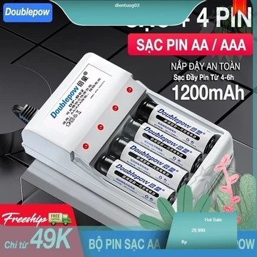 Bộ sạc pin AA/AAA DB02, Pin AA 1200mah Doublepow (hàng chính hãng) Pin Sạc Micro Không Dây - Pin Đồ Chơi Điện Tử - Pin
