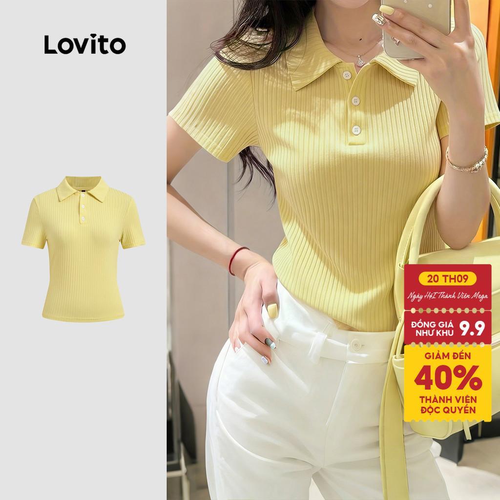 Áo thun nữ Lovito vàng nhạt xuân hè nút jacquard phong cách thường ngày LK4ED801