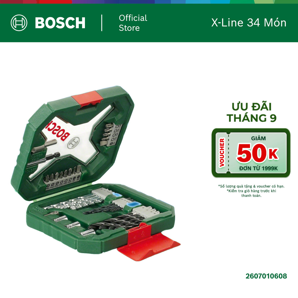 Bộ mũi khoan và vặn vít Bosch X-Line 34 món 2607010608