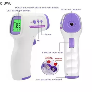 QIUWU Nhiệt kế kỹ thuật số trán Nhiệt kế y tế hồng ngoại không tiếp xúc Công cụ đo sốt nhiệt độ cơ thể cho trẻ lớn.