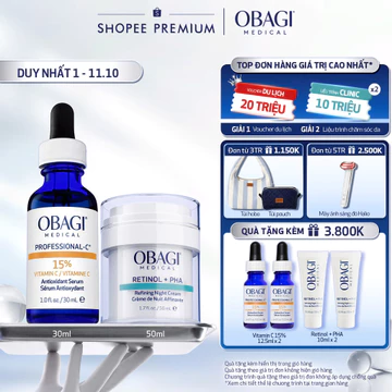 Bộ đôi Kem Dưỡng Đêm Obagi Retinol + PHA 50ml & Serum Vitamin C 15% Obagi Professional-C 30ml