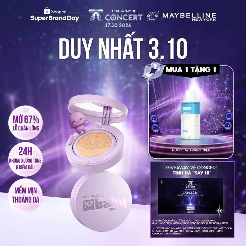 Phấn nước Superstay 24H Baby Matte Cushion Maybelline New York [MỚI]