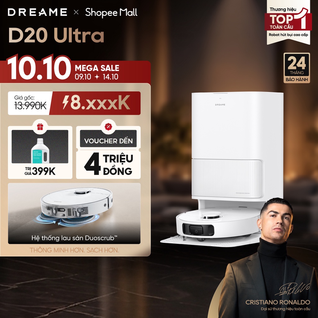 Dreame D20 Ultra Robot hút bụi thông minh | Lực hút 13.000Pa | Trạm sạc đa năng rảnh tay đến 100 ngày