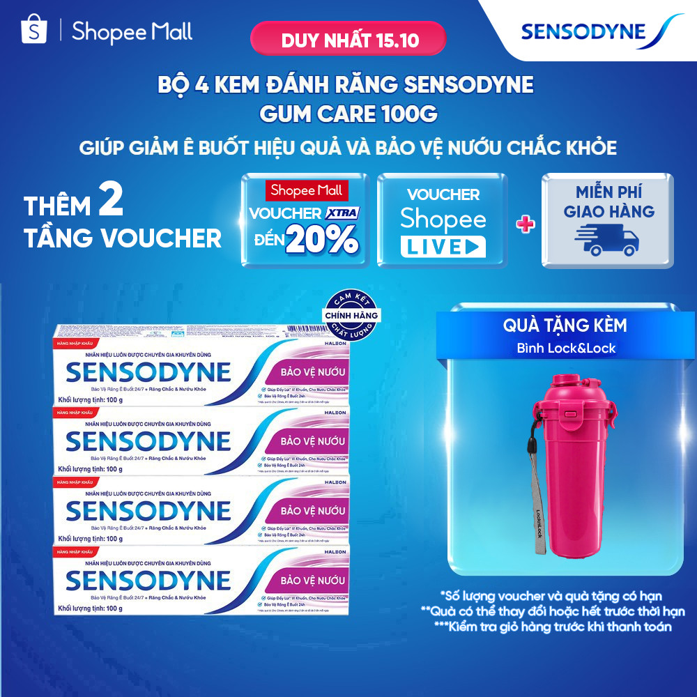 Bộ 4 Kem đánh răng SENSODYNE Gum Care 100g giúp giảm ê buốt và bảo vệ nướu chắc khỏe
