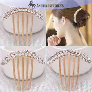 Onetimingfine 5 Răng Tóc Bên Lược Ngọc Trai Pha Lê Kẹp Tóc Lược Cưới Cô Dâu Kim Cương Giả Ngọc Trai Pha Lê Lược Tóc Móng Vuốt Kẹp Tóc Đồ Trang Trí Tóc Phụ Kiện VN