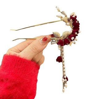Kẹp tóc hình chữ U màu đỏ cho cô dâu, thiết kế sườn xám mới lạ