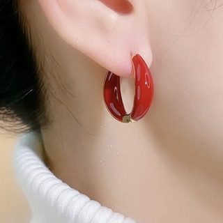 Bông tai nhỏ giọt dầu đỏ phong cách mùa thu đông