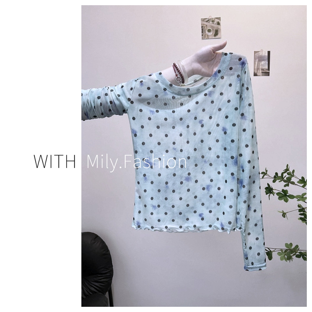 Milyfashion Slim-fit Slimmer Look Polka Dot Tie-Dye Gạc dài tay in hình mùa hè Gra