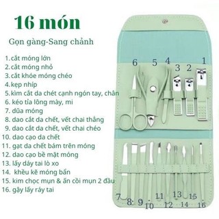 [16 món] Bộ dụng cụ làm móng 16 món kèm túi da đựng - tiện dụng, siêu bền