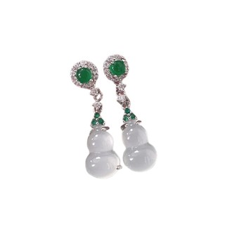 Bông Tai Retro Ngọc Hetian Trắng Chalcedony - Phong Cách Sang Trọng