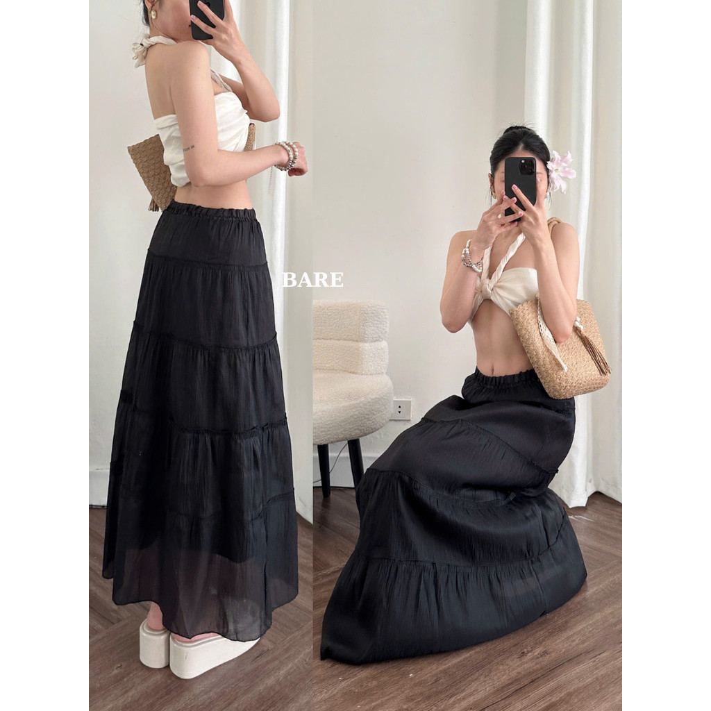 Chân Váy Dáng Dài Xòe 5 Tầng Chất Voan Tơ Phối Bèo Phong Cách Ulzzang Thời Trang_CV055