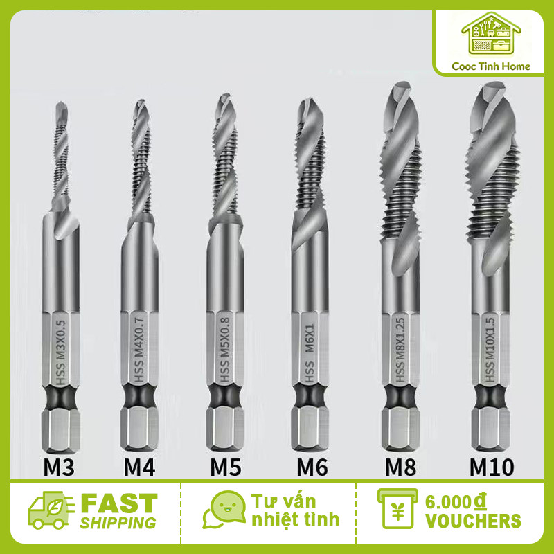 Bộ 6 Mũi Khoan Tạo Ren Phủ Titan Siêu Bền – Dụng Cụ Khoan Sắt Thép Sắc Bén, Dễ Sử Dụng, Tiện Lợi