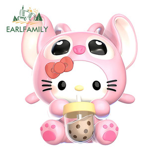 EARLFAMILY Hello Kitty Uống Trà Sữa Dán Xe Máy Xe Tay Ga Vali Cá Tính Vinyl Decal Thời Trang Chống Trầy Xước Hàng Ô Tô