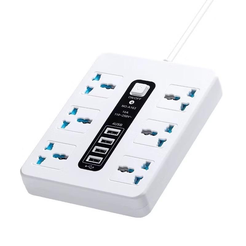 ￼Ổ Cắm Điện Đa Năng Chống Giật Chịu Tải 2500W Gồm 6 Ổ Cắm Tích Hợp 4 Cổng USB Sạc Nhanh Điện Thoại Dây Dài 3m