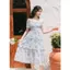 Đầm xanh hoa nhí mùa hè chữ a nữ dễ thương dáng dài đầm đi biển tiệc tiểu thư sang xinh công chúa