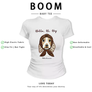 BOOM Áo Baby Tee Nữ Cotton Ôm Body-Áo Thun Ngắn Tay Y2K In Hình PhongCách Mùa Hè, Cổ Tròn Hàng Đầucách hàn quốc phong665