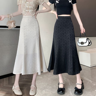 Chân váy chữ A cạp cao thanh lịch, chất liệu jacquard, dài vừa phải, thích hợp cho Nữ mùa xuân hè