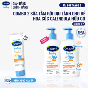 Combo 2 Sữa tắm gội dưỡng ẩm dịu lành cho bé với Calendula hoa cúc hữu cơ 400ml W&S Calendula