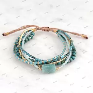 Vòng tay đính cườm có thể xếp chồng lên nhau PYCOU, Hạt ngọc lam Thiết kế nhiều lớp Vòng tay quấn nhiều lớp, Vòng đeo tay quấn phong cách xếp chồng lên nhau Vòng tay quấn đính cườm Trang sức bãi biển