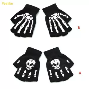 Găng tay nửa ngón thể thao ngoài trời Pealike Halloween Cosplay Skeleton Găng tay dạ quang