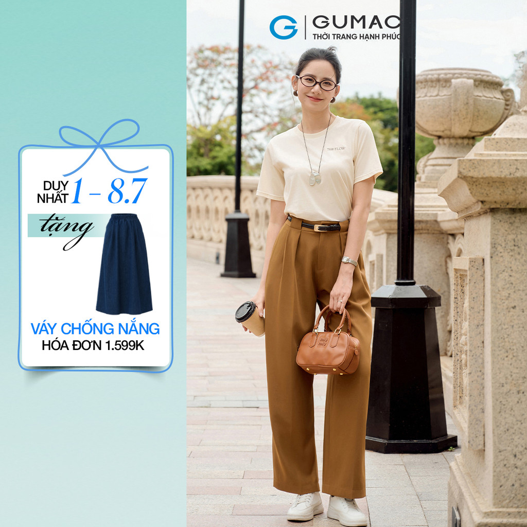 Quần Tây Nữ GUMAC Chiết Ly Ống Rộng Bản Lưng Phối Đỉa To Cách Điệu QF07026