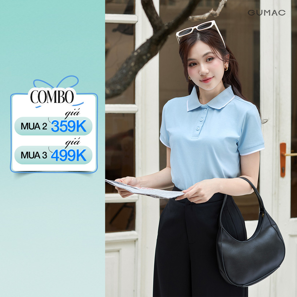 Áo Polo Nữ GUMAC Áo Phông Có Cổ Xanh Dương Tay Ngắn Thanh Lịch Công Sở, Thể Thao LPLF1209