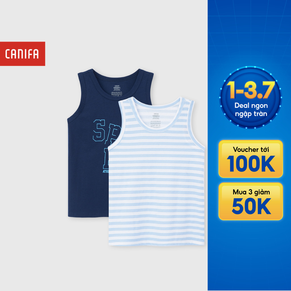 Pack 2 áo mặc nhà bé trai CANIFA áo ba lỗ thoáng mát mềm mịn nhiều màu 2LA26S001