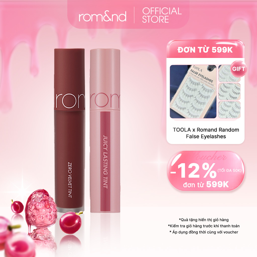 Combo Son Tint Romand Juicy Lasting Tint Ripe Fruit 5.5g + Son kem Romand Zero Velvet Tint 5.5g