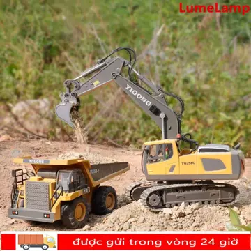 Ô tô đồ chơi điều khiển từ xa LUMELAMP, Đồ chơi mô hình xe RC máy xúc 2.4G, Xe tải tự đổ chuyên nghiệp Xe xây dựng hợp kim Đồ chơi trẻ em Xe trẻ em Người lớn