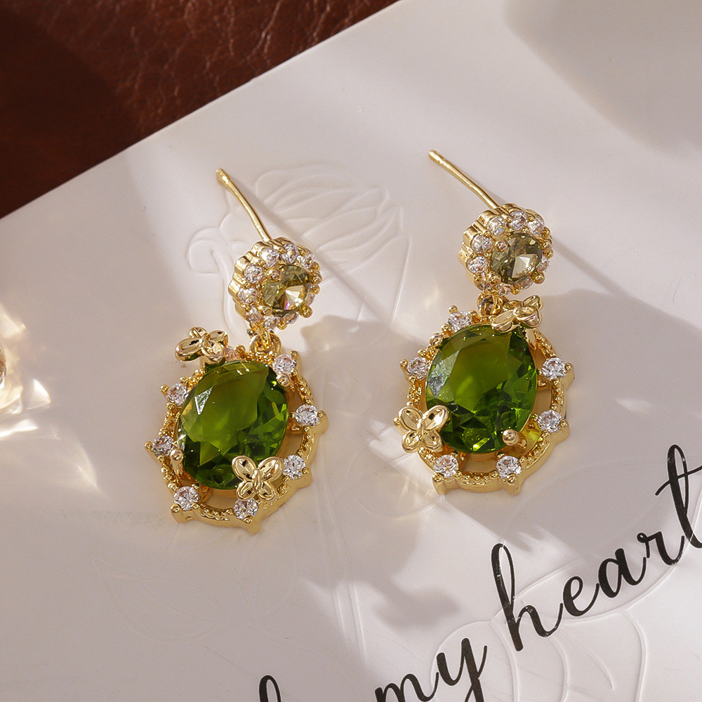 Bông tai bạc Wizard of Oz Olive Green Crystal S925