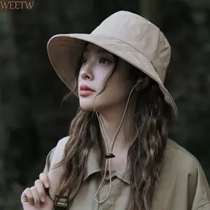 WEETW Dây Rút Mũ Cá, Mũ Chống Nắng Vành Rộng Nhật Bản Màu Trơn, Chống Tia UV Mùa Hè Phù Hợp Với Chống Thấm Nước Nhanh Khô Nón Câu Cá