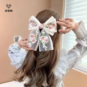 Kẹp Tóc Ren Nơ Thêu Chất Lượng Cao Cho Nữ Bé Gái Thanh Lịch Kẹp Mùa Xuân Phụ Kiện Tóc Kẹp Tóc Nơ Lớn Thời Trang [Mina]