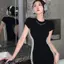 Đầm ngắn tay thuần khiết kiểu Pháp mùa hè phong cách Hàn Quốc Hot Girl Túi rộng hẹp Mông ôm vừa vặn Váy ngắn gọn Váy dài vừa vặn dành cho nữ