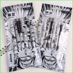 HT3 6 chiếc NARUTO Chất lượng ST ngòi đẩy bút trung tính màu cao giá trị êm ái sản phẩm sinh viên cậu bé Văn phòng phẩm quà tặng TH3